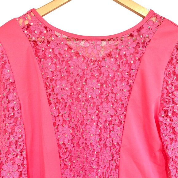 Body Wrappers Drapey Lace Panel Tunic Top Sparkly Rose Pink M #629 Praise Dance - Picture 5 of 12